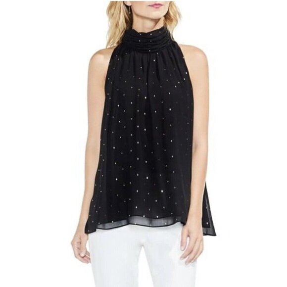 Vince Camuto Blouse Black Gold Diamond Medium Festive Sexy Classic Old Money - Picture 1 of 9